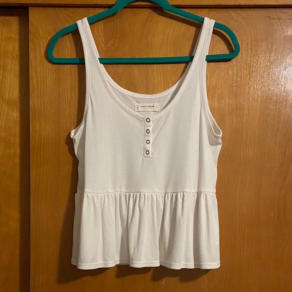 Lucky Brand Ivory Buttoned Peplum Tank Top